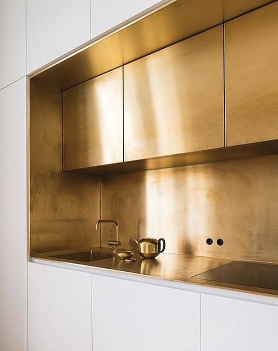 Polished gold brass kitchen counter hideaway