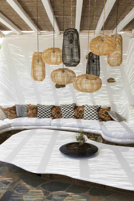 Outdoor Living Patio Area With Bamboo Lanterns