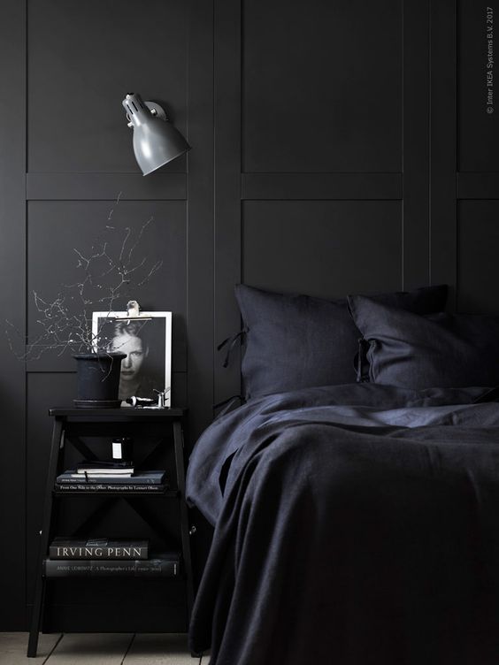 Moody Room Designs That You Will Love For The Winter Season - Black Panelled Bedroom