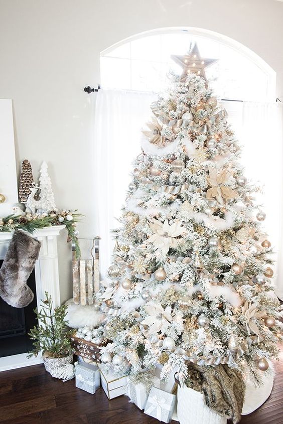 20 Gorgeous Christmas Tree Decoration Ideas - Maxilmalist White Feathery Tree