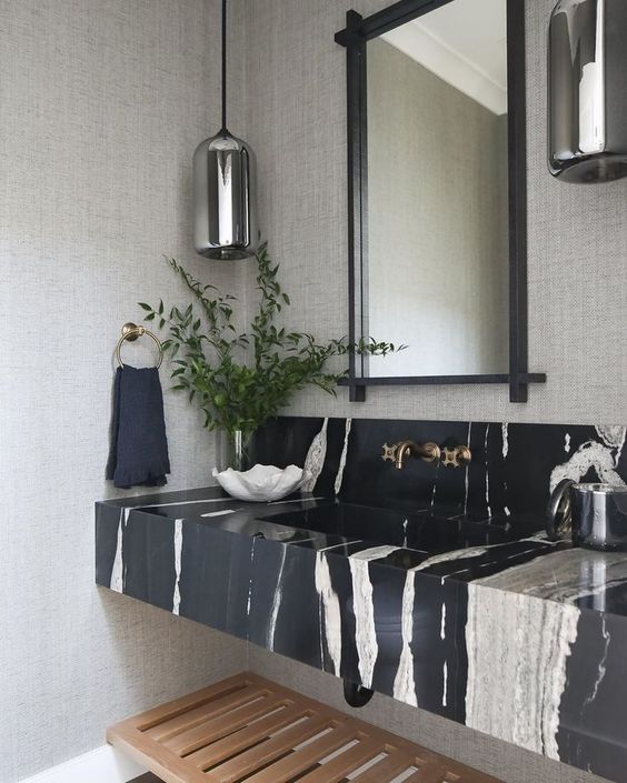 Neutral bathroom marble wash vanity